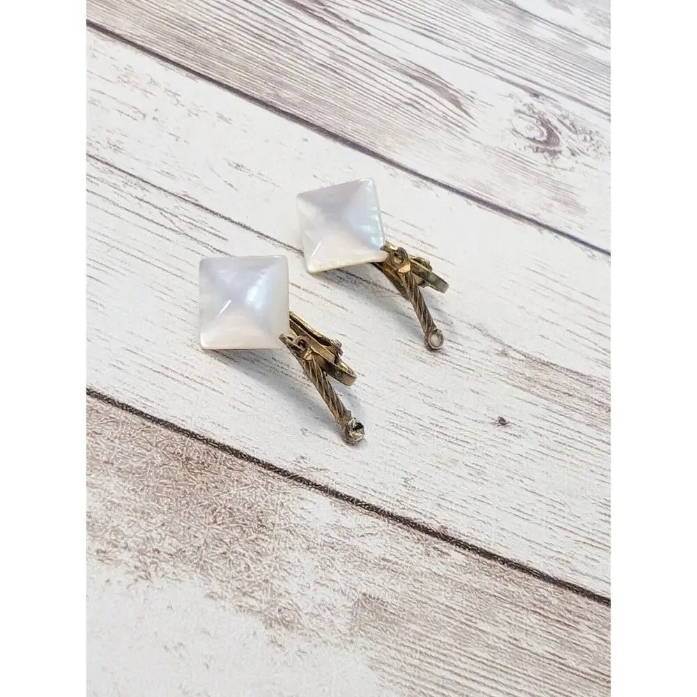 Vintage Clip On Earrings - Dainty Pearlescent with Dangle